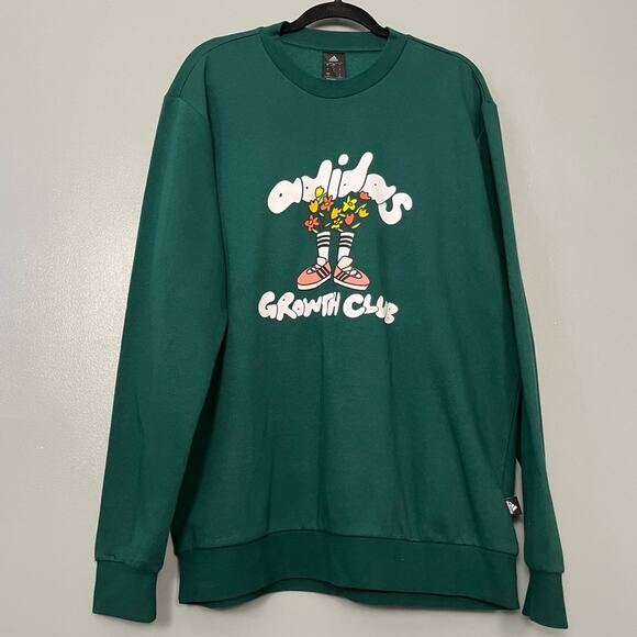 adidas Eco Growth Club Icon Graphic Crewneck Sweatshirt Green Women's Size L - Picture 1 of 8